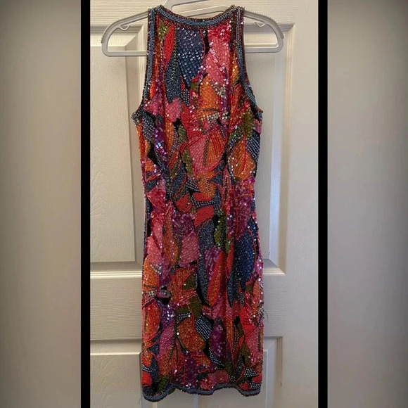 ! Oleg Cassini 80’s Vintage 6 Red beaded sequin Dress SILK AMAZING - Picture 2 of 5